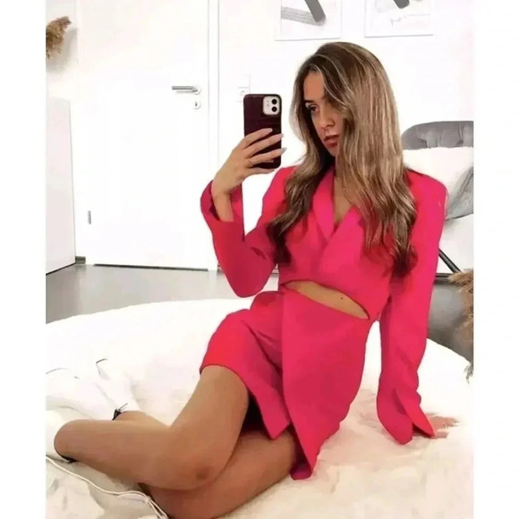 ZARA CUT OUT BLAZER MINI DRESS Raspberry Small Blogger Favorite Pink Coc… - Picture 7 of 16